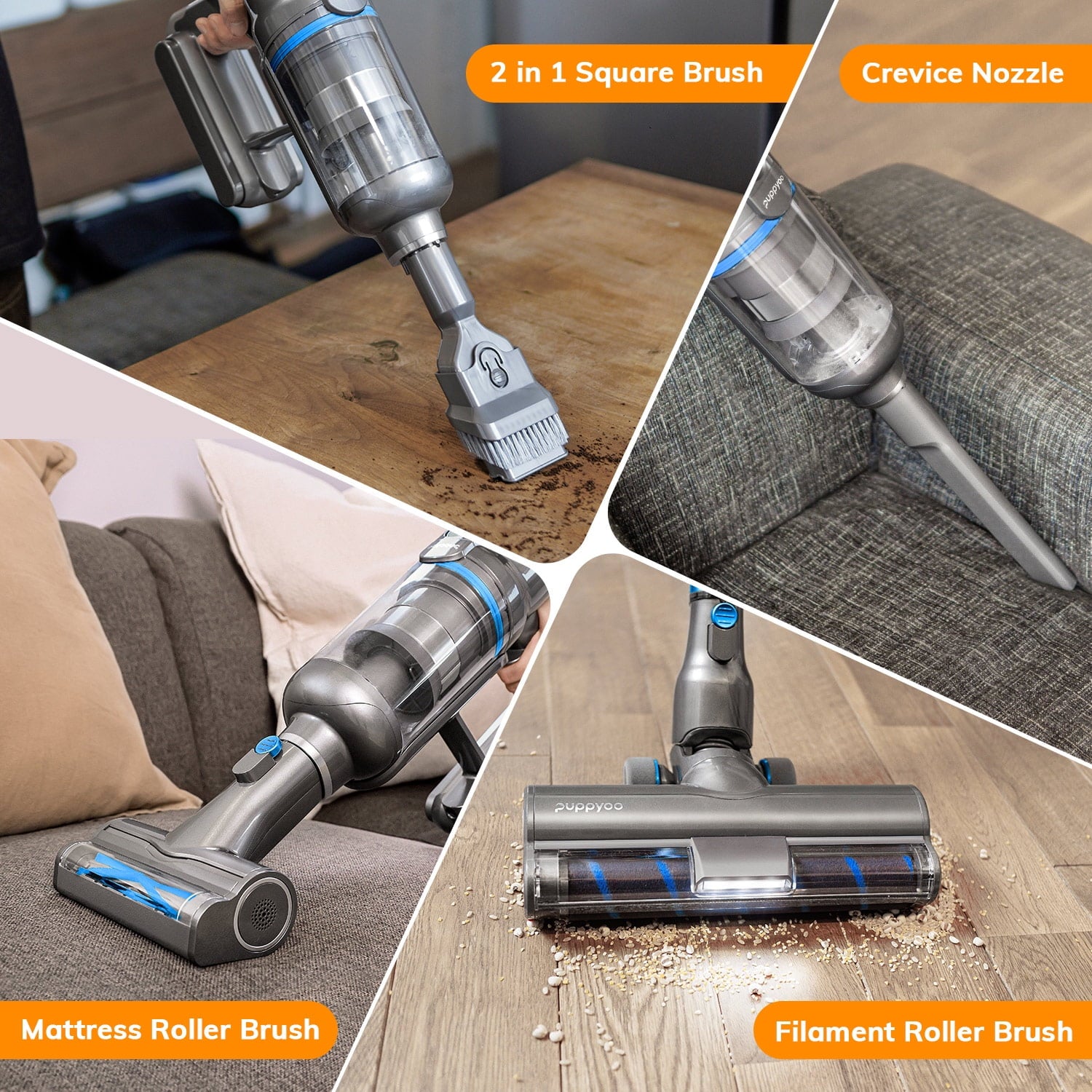 PUPPYOO Cordless Stick Vacuum T12 Pure, 30 Kpa Suction 60 Minutes for Multiple Floor Types