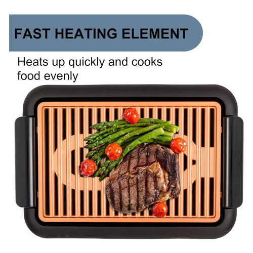 Complete Cuisine Smokeless Electric Indoor Grill, Adjustable Temperature Control, Dishwasher-Safe Plate, Copper