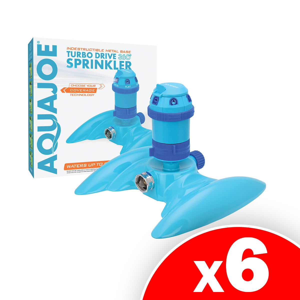 Aqua Joe 6-Pattern Turbo Drive 360 Degree Sprinkler, Customizable Coverage, 6 Spray Patterns, 6 Pack