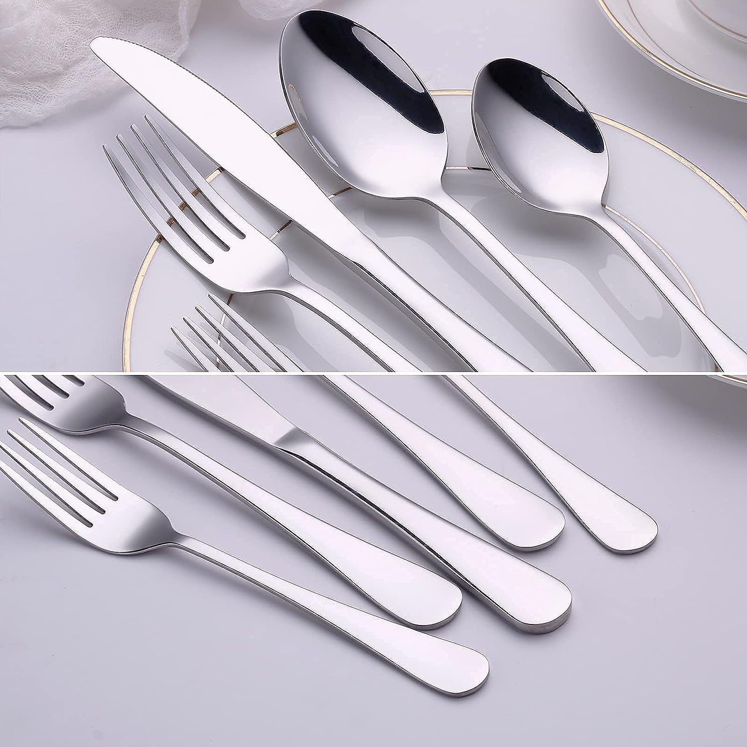 20-Piece Flatware Set, Restaurant Silverware Utensils Service for 4, Stainless Steel Home Tableware Cutlery, Dishwasher Safe