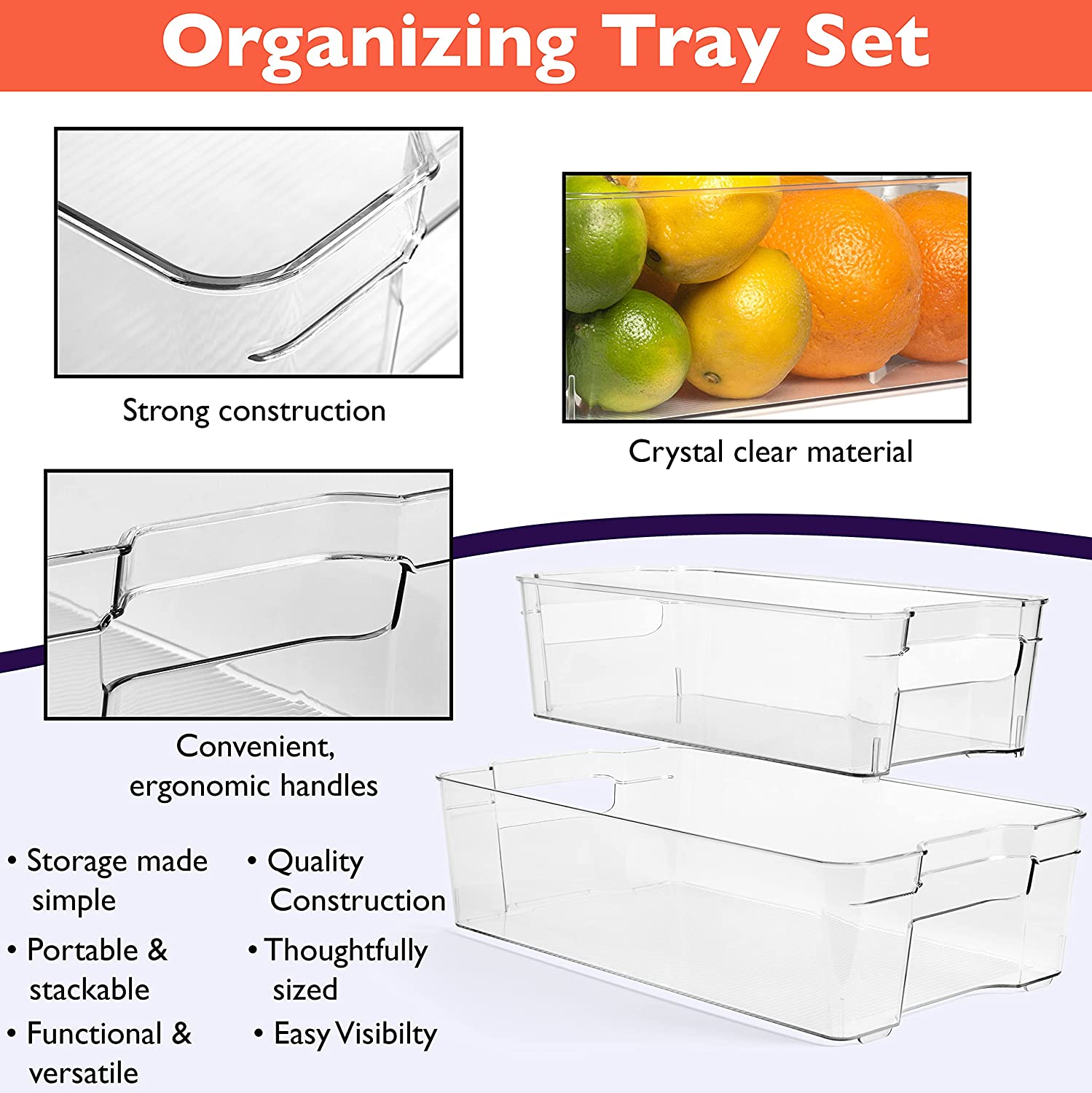 ClearSpace Kitchen Organization and Storage bins, Clear Plastic Storage Bins, 6 Pack