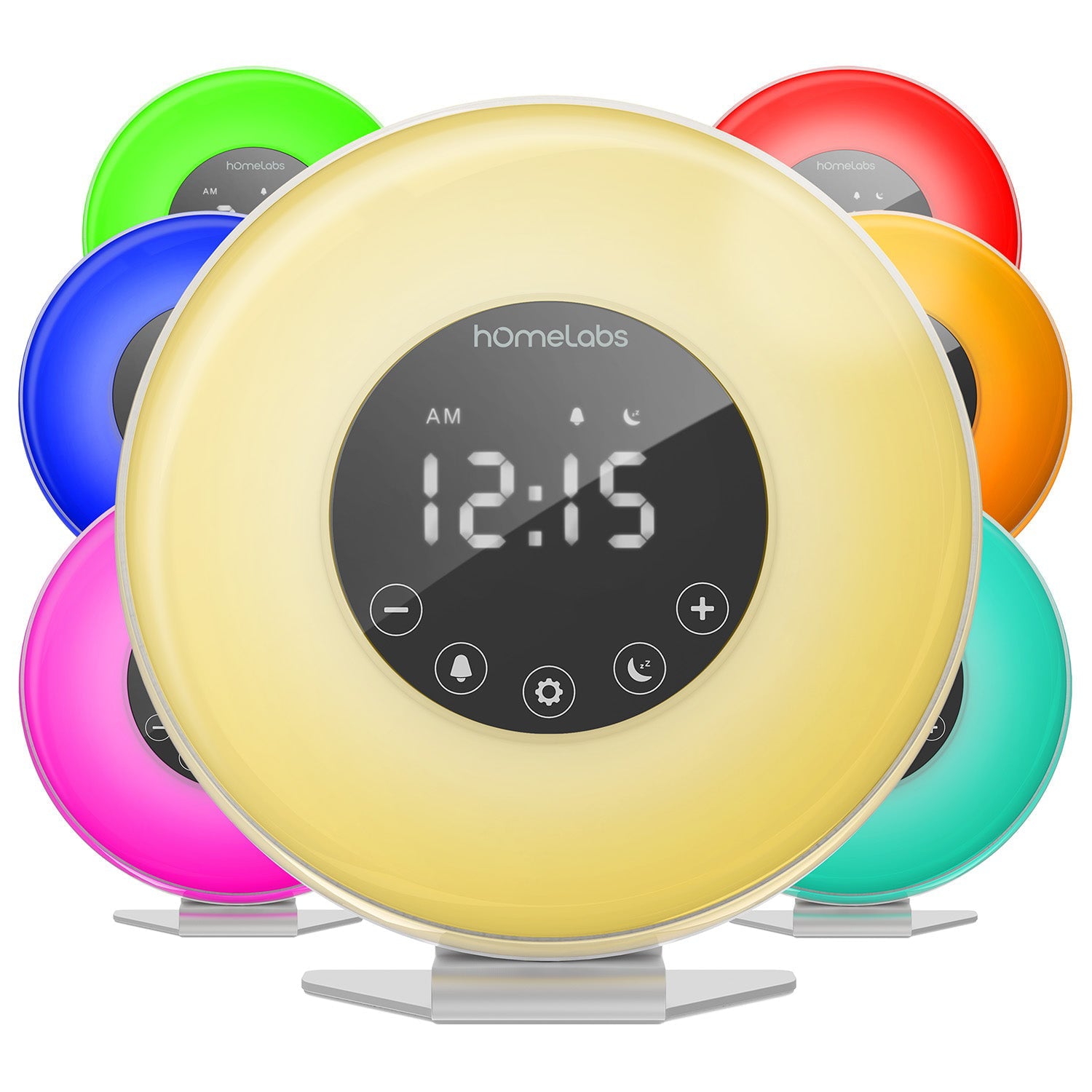 hOmeLabs Sunrise Alarm Clock - Digital LED Clock with 8 Color Light Options and FM Radio for Bedrooms - Multiple Nature Sounds Sunset Simulation & Touch Control - with Snooze Function for Heavy Sleepers, 2 Pack