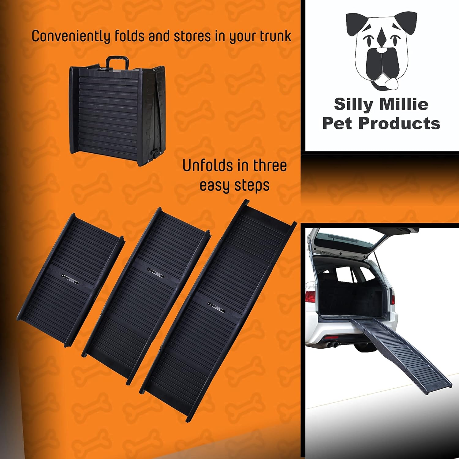 Silly Millie Compact Folding Pet Ramp for Your Dog & Cat. Great for Cars, Trucks and SUVs