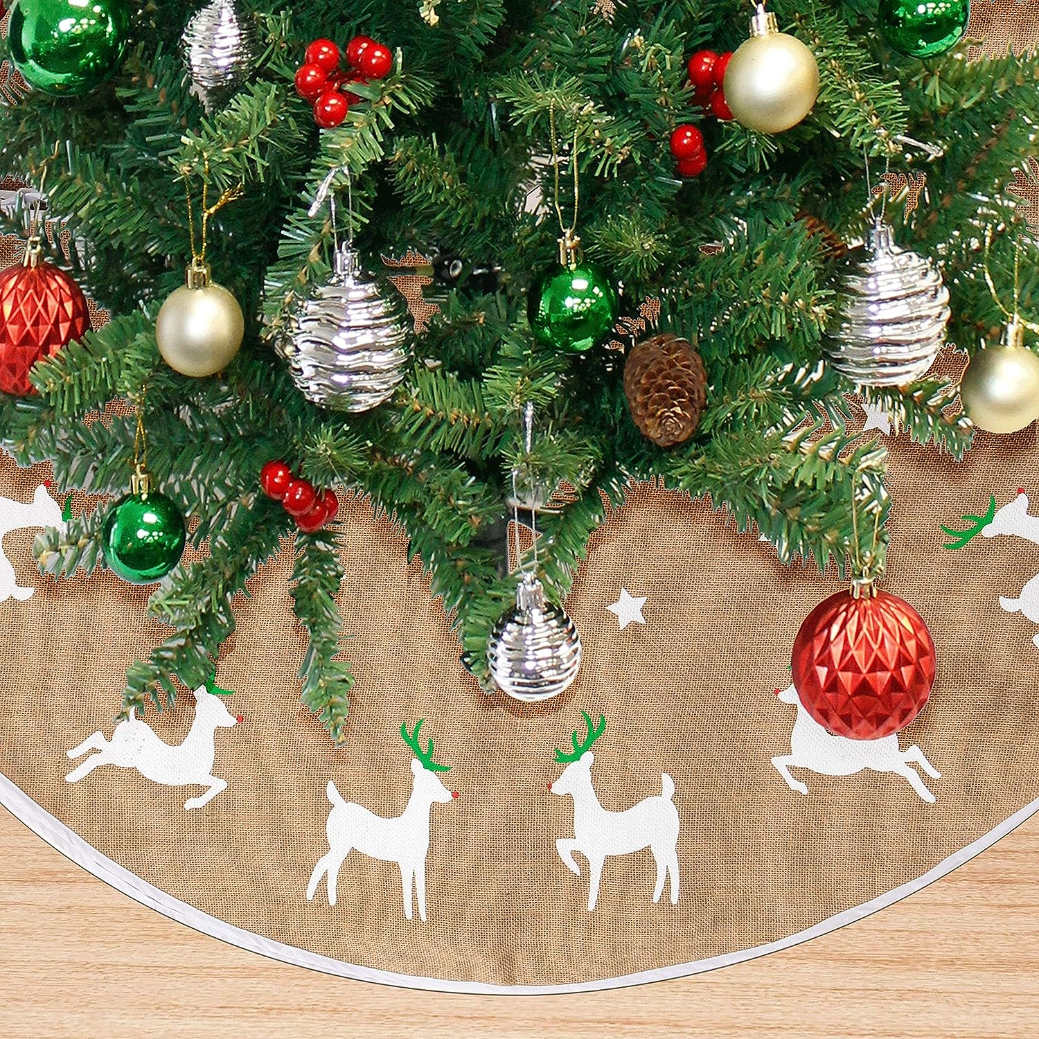 48in Burlap Reindeer Tree Skirt