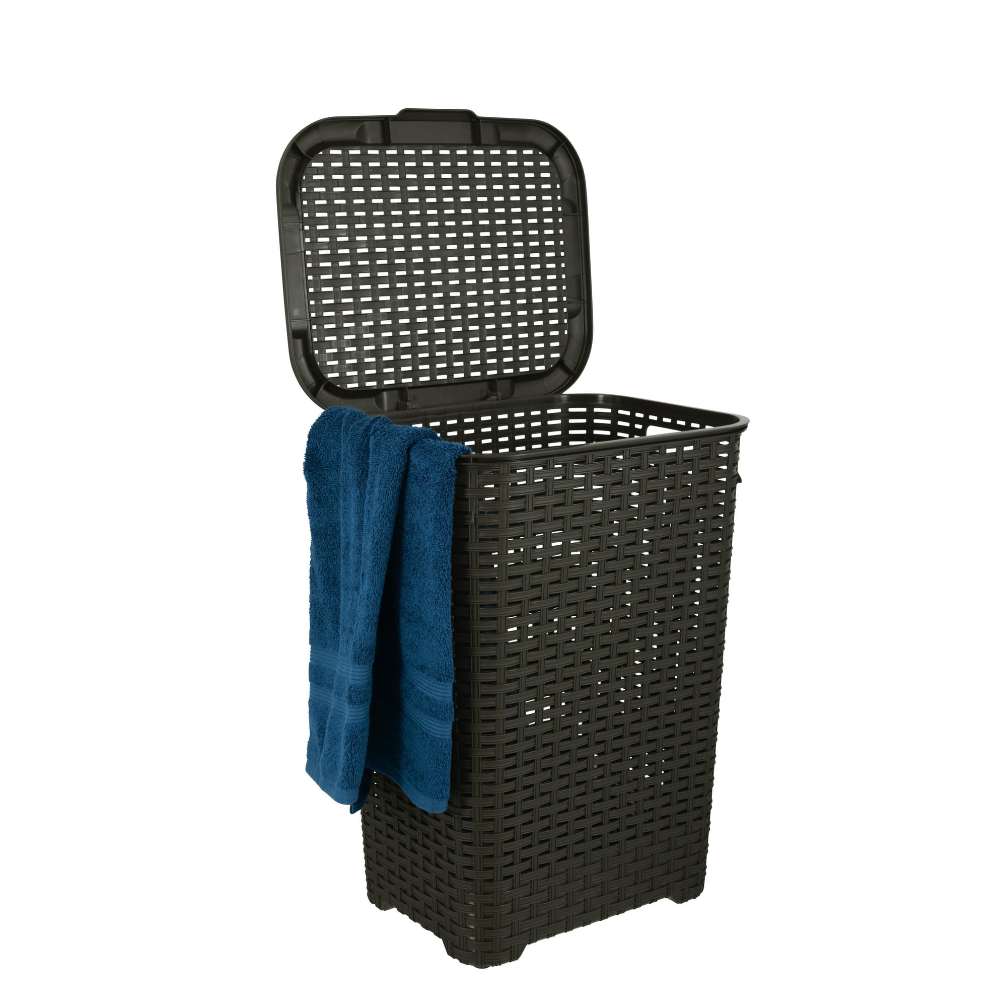 Superio Brand 60L Large Wicker Plastic Laundry Hamper with Lid - Brown