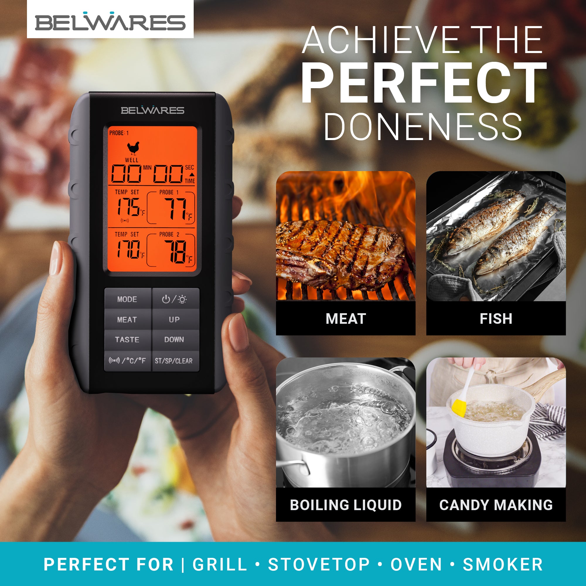 Meat Thermometer with LCD Screen for Grill with Dual Probes By Belwares