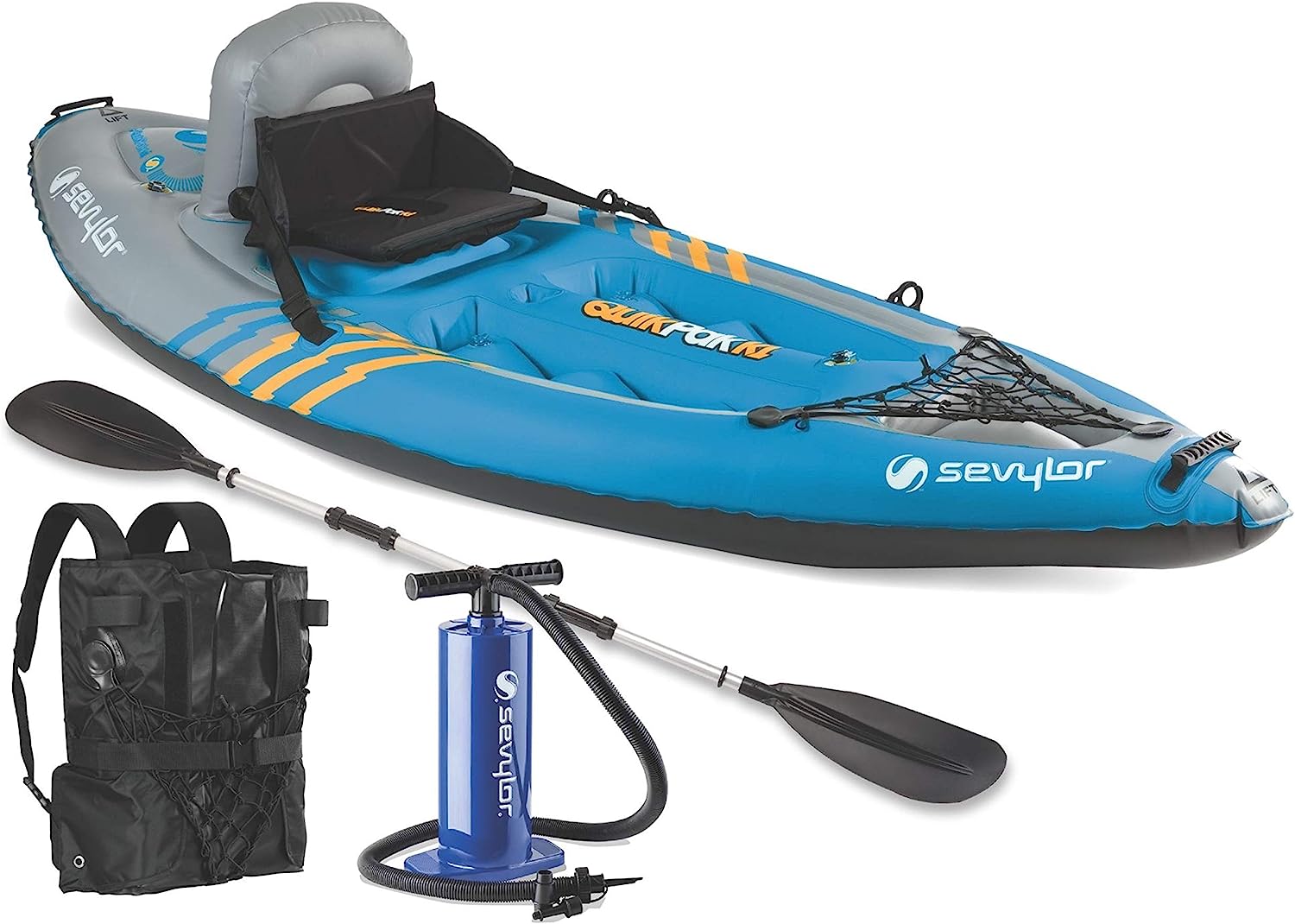 Sevylor QuickPak K1 1-Person Inflatable Kayak, Folds into Backpack with 5-Minute Setup, Hand Pump & Paddle Included