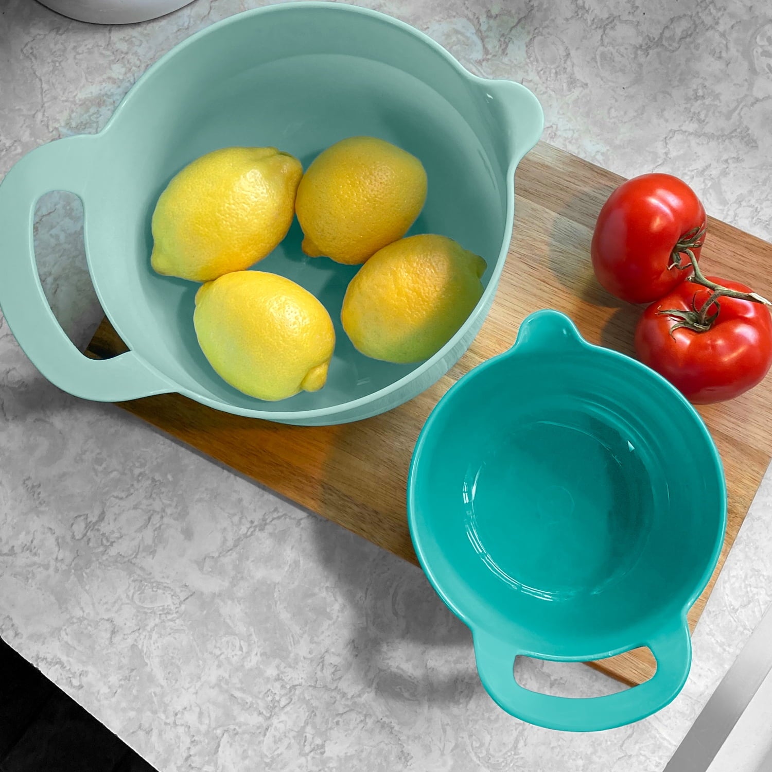 Edge Mixing Bowls 4 Piece Plastic Non-Skid Nesting Bowls with Spouts and Handles, Teal