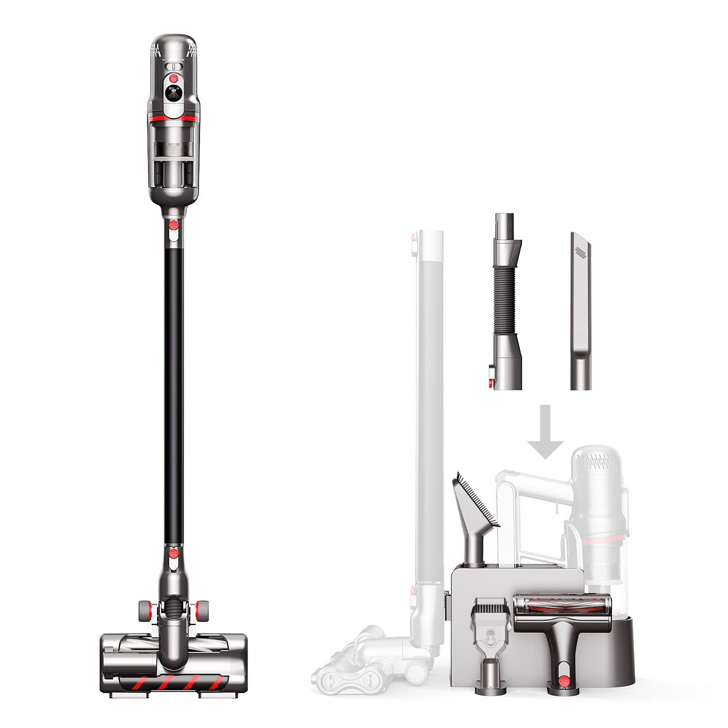 PUPPYOO Cordless Vacuum Cleaner T12 Mate, Powerful Suction Double Cleaning for All Surfaces