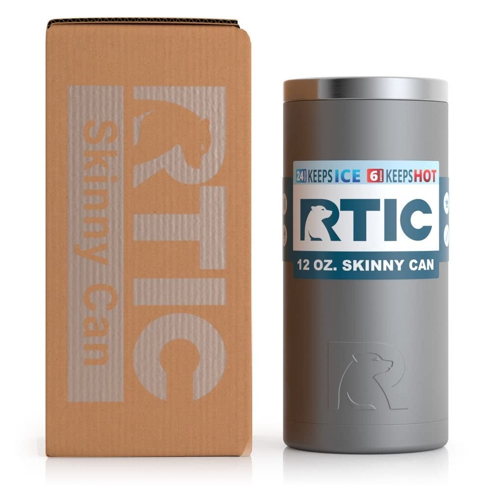 RTIC Skinny Can Cooler, Fits all 12oz Slim Cans, Insulated Stainless Steel, Sweat-Proof, Keeps Cold Longer, Graphite