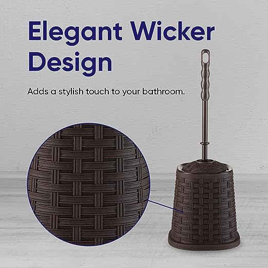 Superio Toilet Bowl Brush and Holder set, Wicker Style, Brown