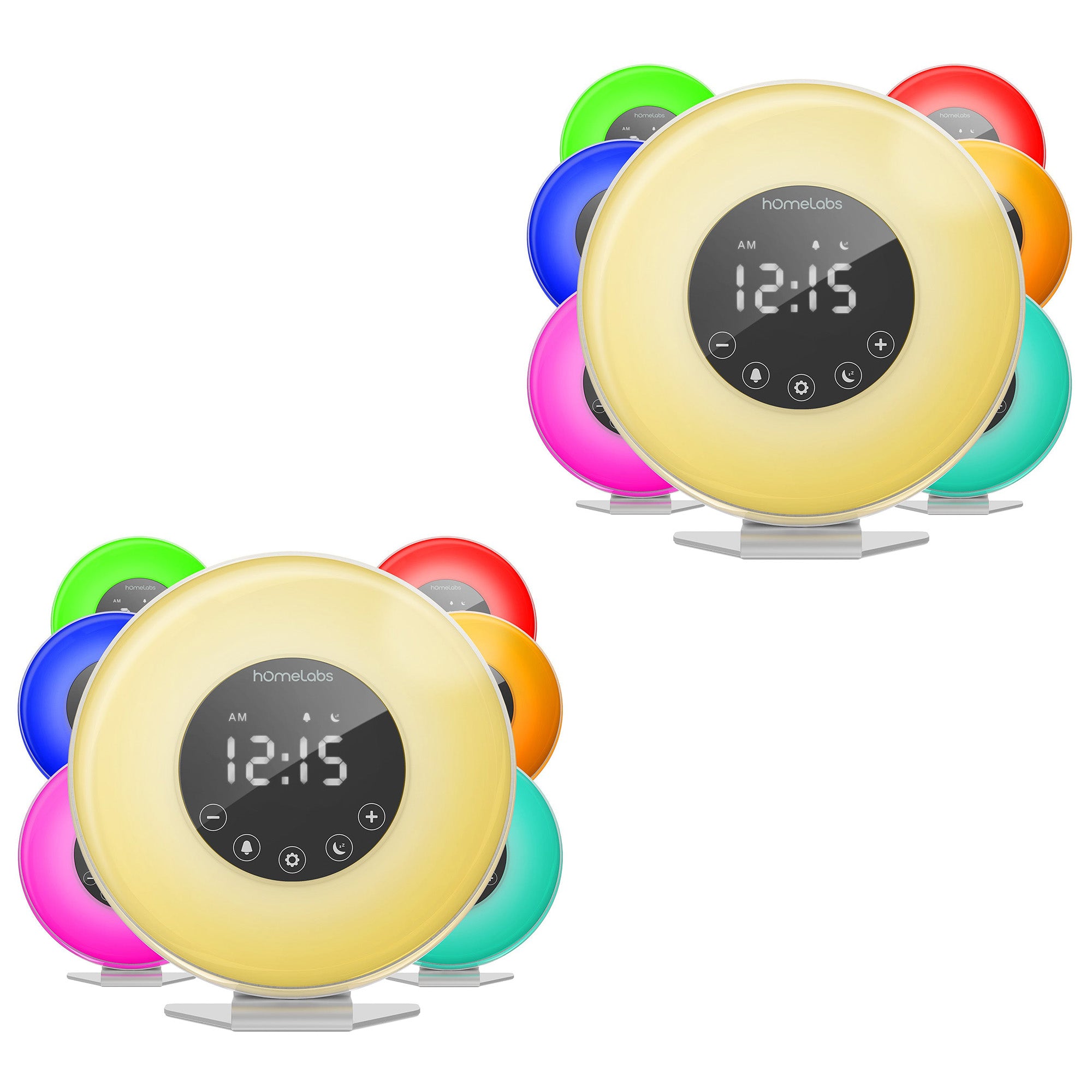 hOmeLabs Sunrise Alarm Clock - Digital LED Clock with 8 Color Light Options and FM Radio for Bedrooms - Multiple Nature Sounds Sunset Simulation & Touch Control - with Snooze Function for Heavy Sleepers, 2 Pack