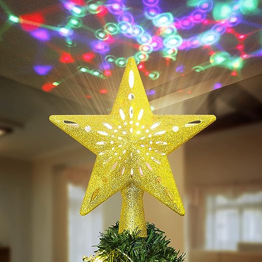 Lighted Star Christmas Tree Topper with Rotating LED Projector, 2 Pack