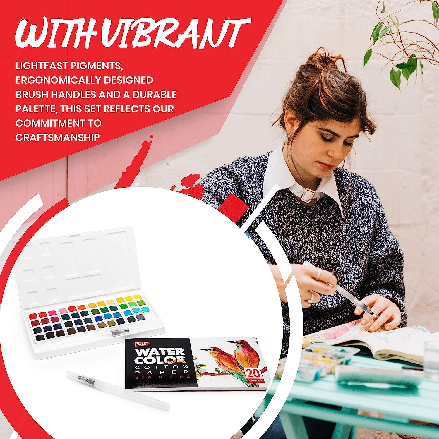 Paint Mark Forty-Eight Watercolor Paint Kit With 2 Blending Brush Pens & Twenty Sheets Water Color Paper, 2 Pack