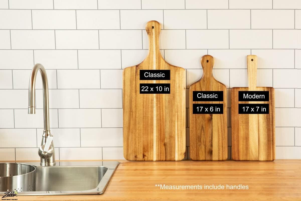 Villa Acacia Wooden Cutting Board - 17 x 7 Inch Wood Board Serving Tray for Bread and Cheese with Handle