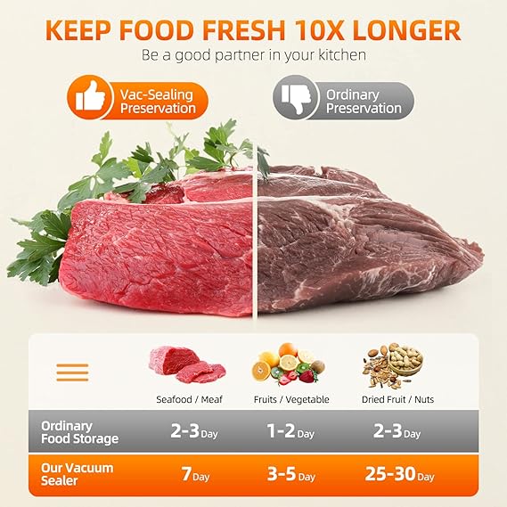 FOCHEA-Vacuum Sealer Machine - Food Vacuum Sealer Automatic Air Sealing System for Food Storage Dry and Moist Food Modes Compact Design