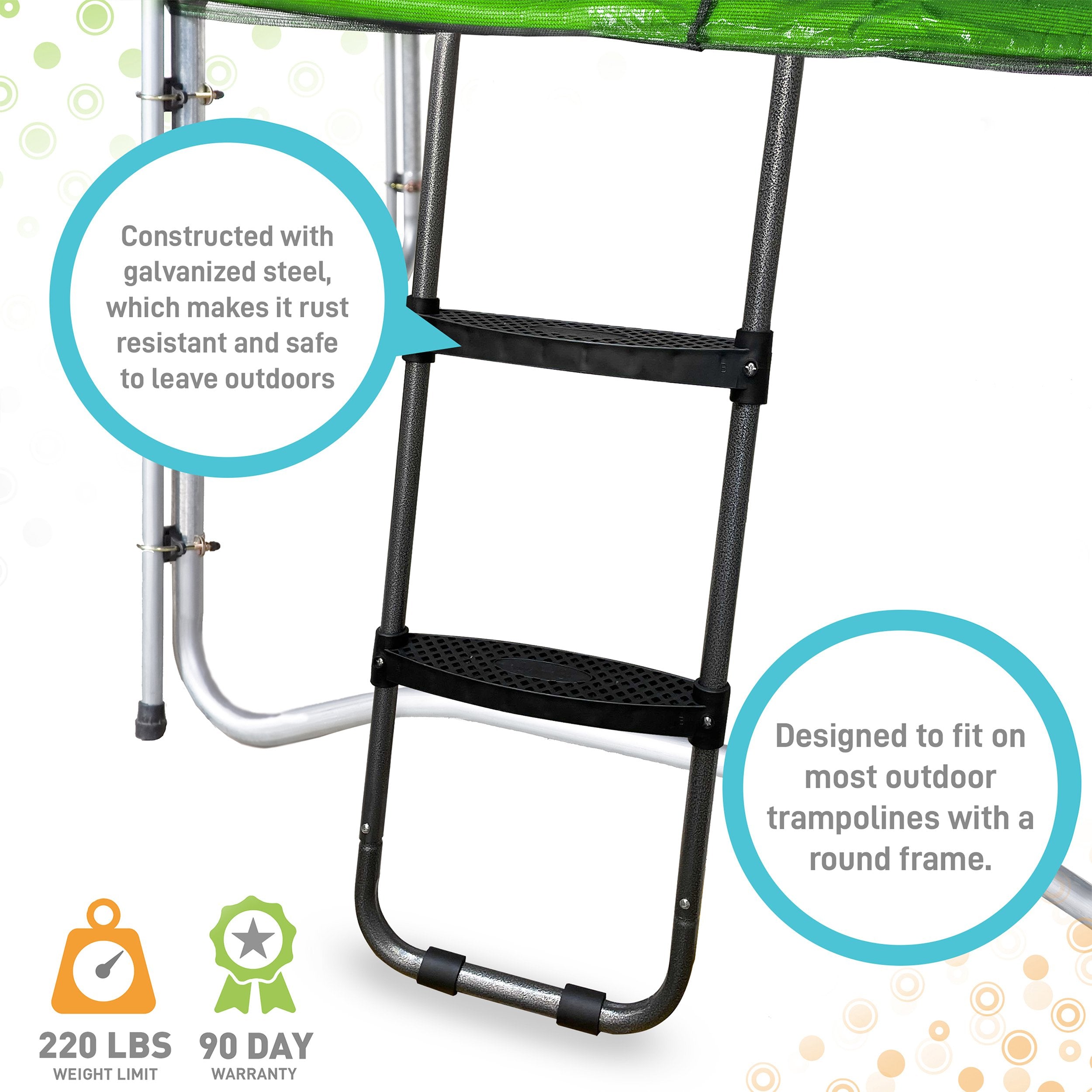 Pure Fun Universal Trampoline Ladder, 2 Step, Anti-slip, 220lb Weight Limit