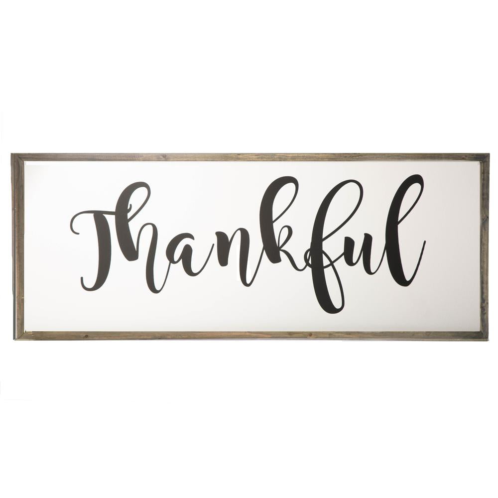 Urban Trends Collection Modern Home Decorative Wood Rectangular Wall Decor with Thankful Script Smooth Finish White