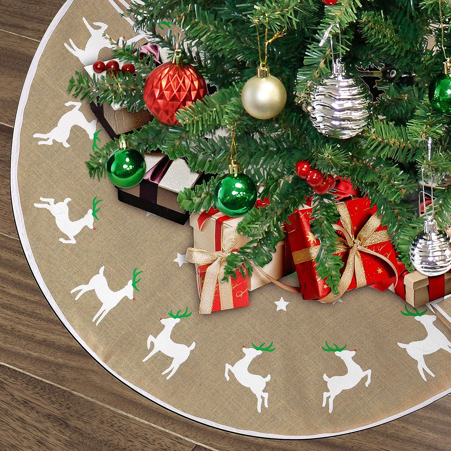 48in Burlap Reindeer Tree Skirt