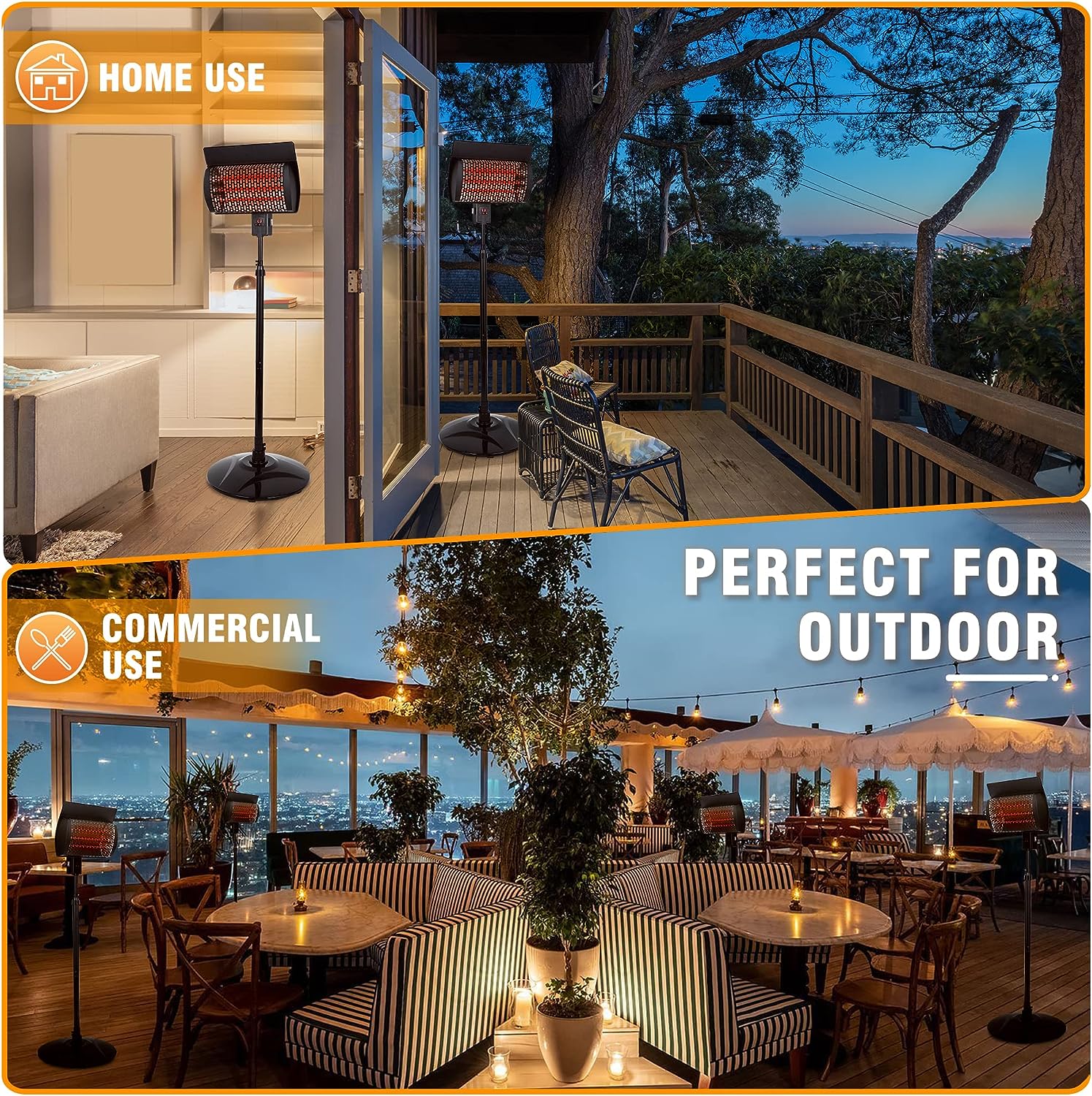 Sunday Living Outdoor Patio Heater, Electric Outdoor Heater, 1500W Outdoor Space Heater with Digital Panel,12H timer, Adjustable Height Electric Patio Heater
