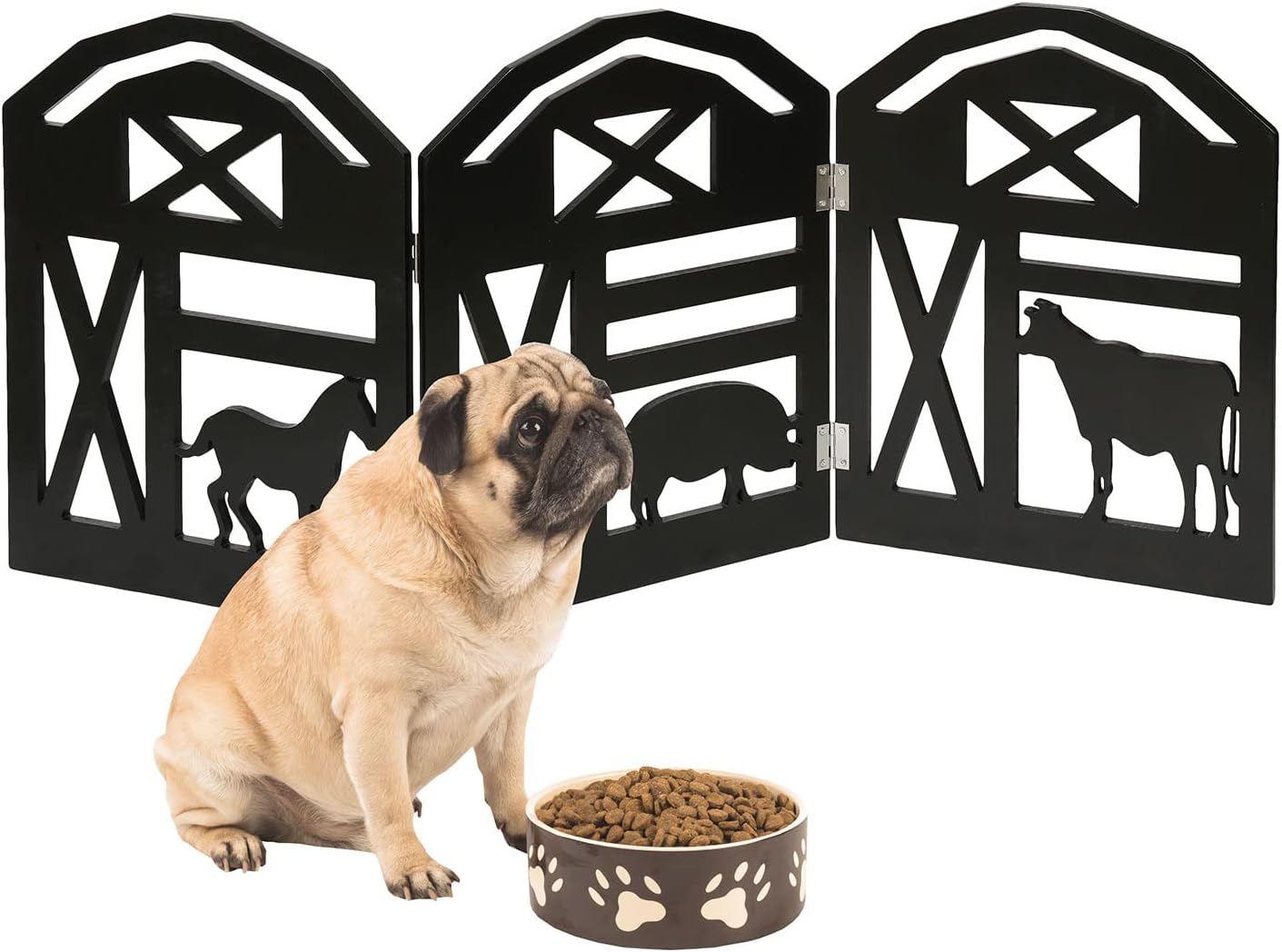 Indoor/Outdoor Wood Barnyard Freestanding Foldable Adjustable 3-Section Pet/Baby Gate