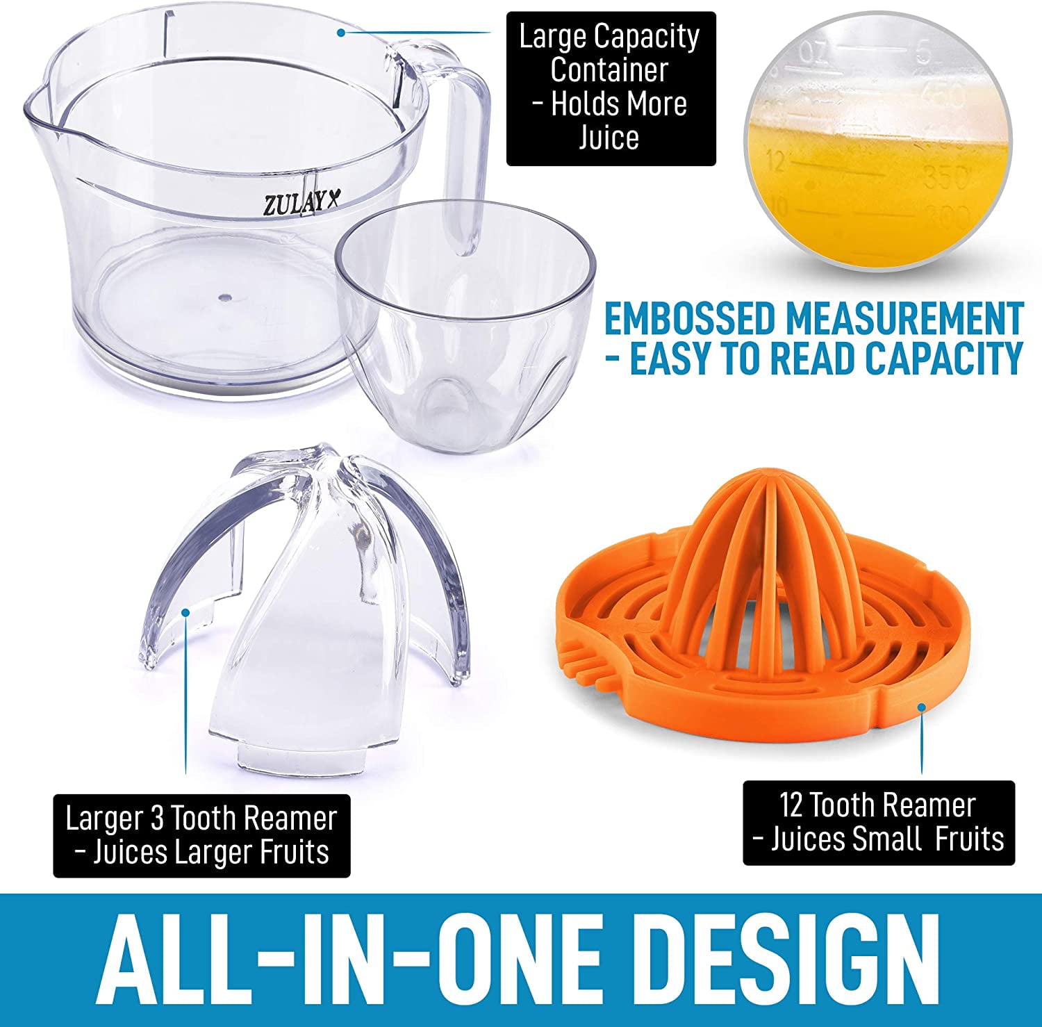 Zulay Kitchen 3-in-1 Citrus Juicer Reamer Cup 17oz Lemon Squeezer Orange Juicer Extractor Orange