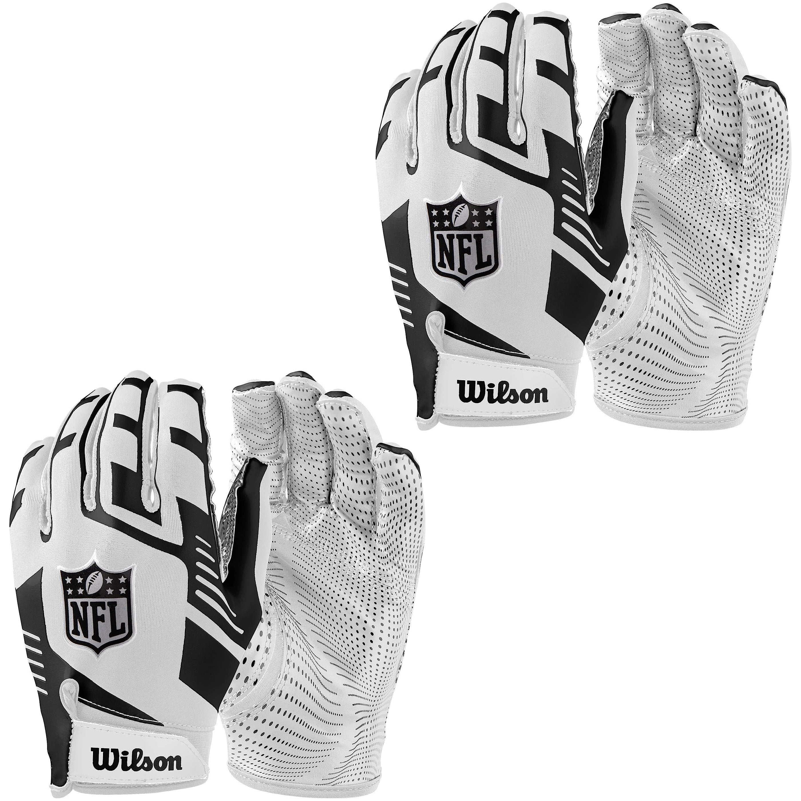 Wilson NFL Stretch Fit Receivers Glove - Adult Size, White/Black, 2 Pack