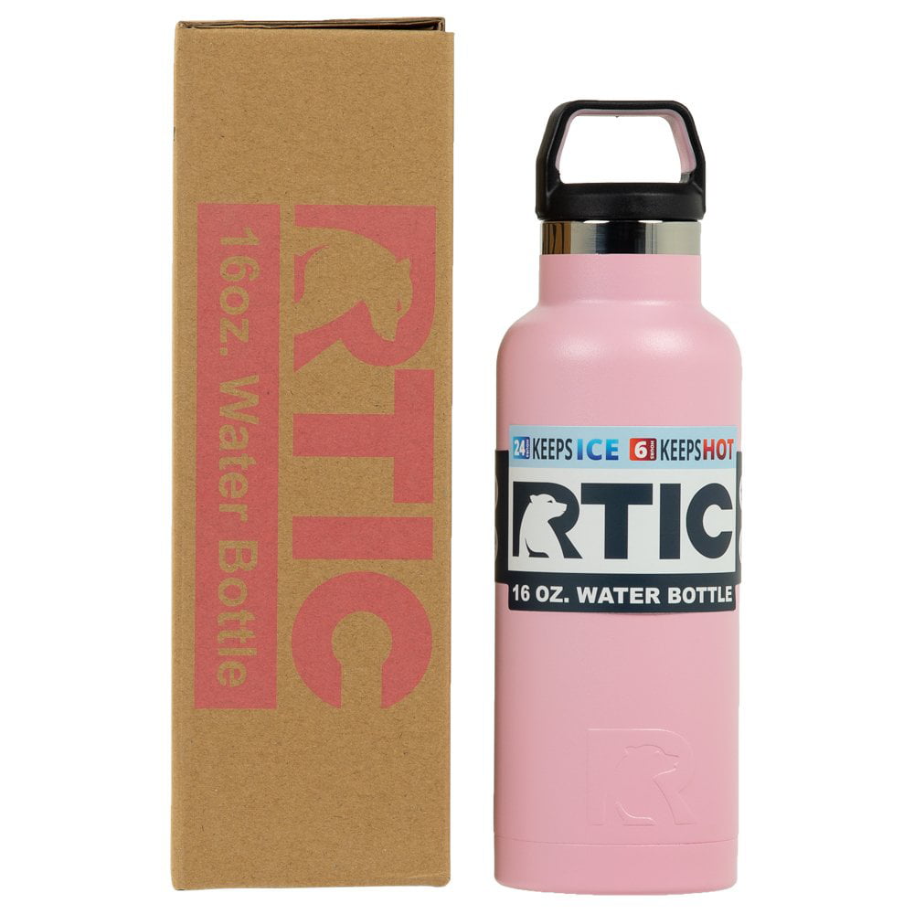 RTIC 16 oz Vacuum Insulated Water Bottle, Metal Stainless Steel Double Wall Insulation, BPA Free Reusable, Leak-Proof Thermos Flask for Hot and Cold Drinks, Travel, Sports, Camping, Flamingo