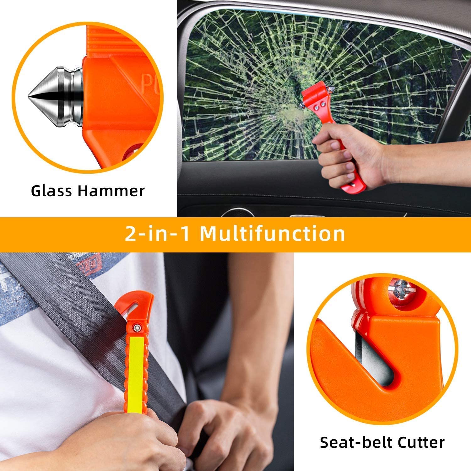 VT Tele FL Car Safety Hammer, Emergency Escape Tool with Car Window Breaker  and Seat Belt