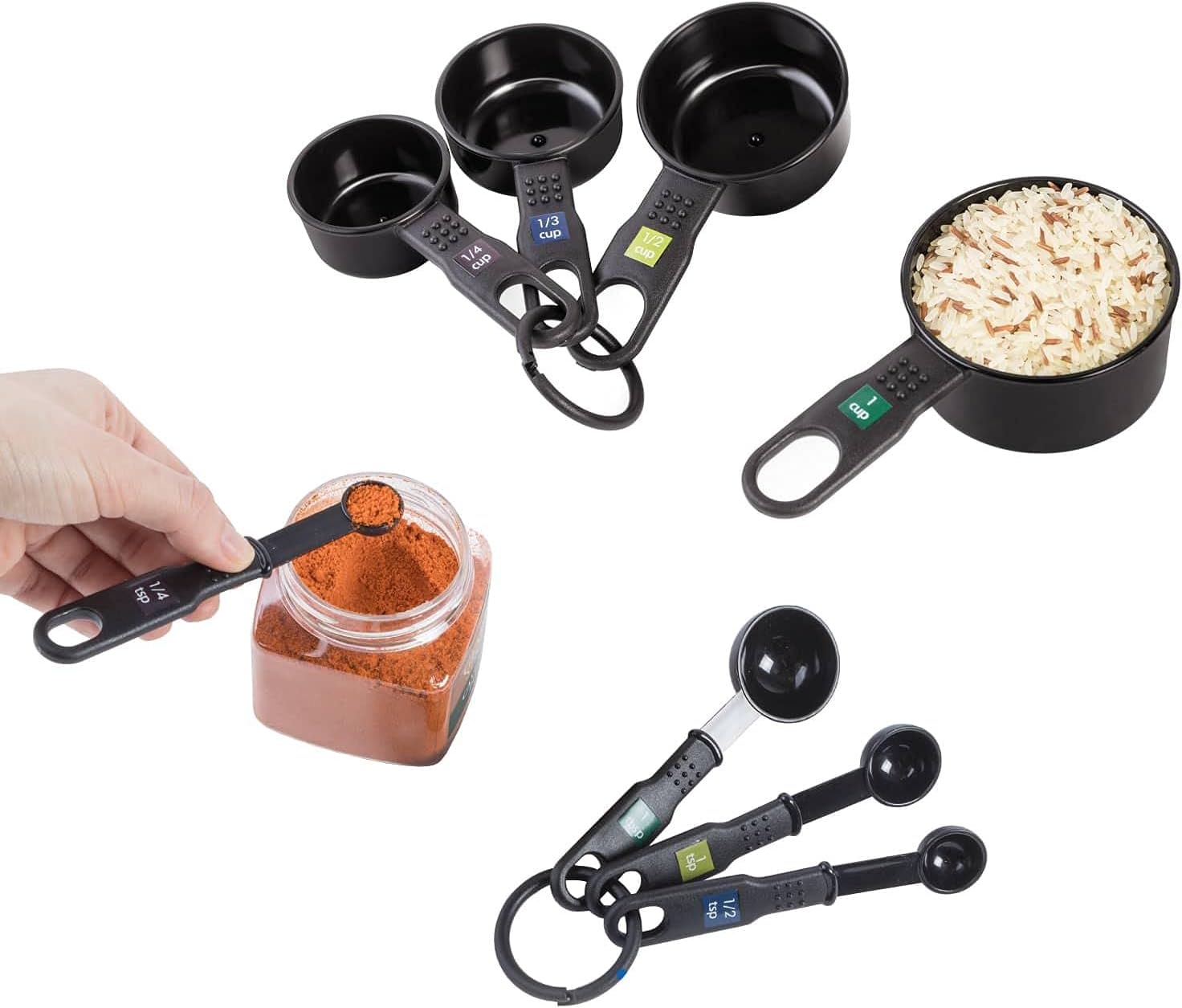Tatkraft Grip 14-Piece Cooking Utensils, Stainless Steel and Nylon Kitchen Utensil Set Includes Cooking Spoon, Slotted Spoon, Whisk, Slotted Turner, Peeler, Can Opener, Measuring Cups and Spoons Set