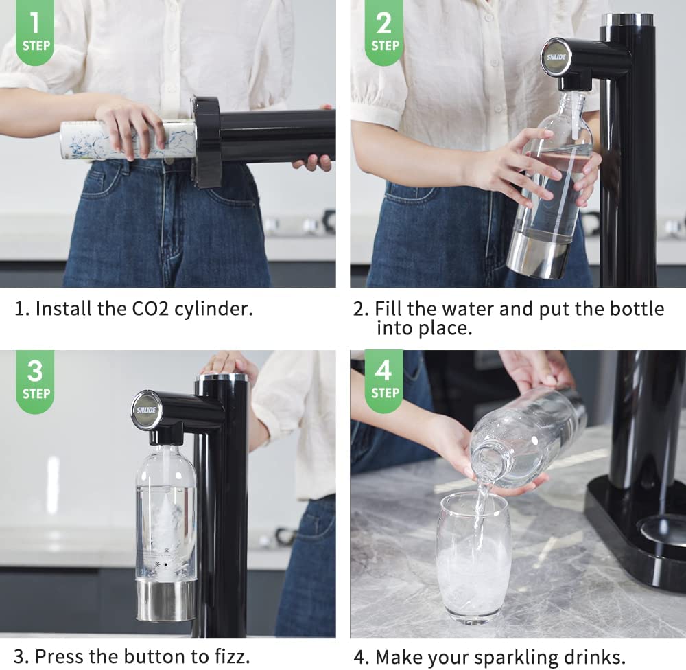 SNLIDE Soda Water Machine with 1000ML Bottle, DIY Stickers and One 60L CO2 Exchange Carbonator