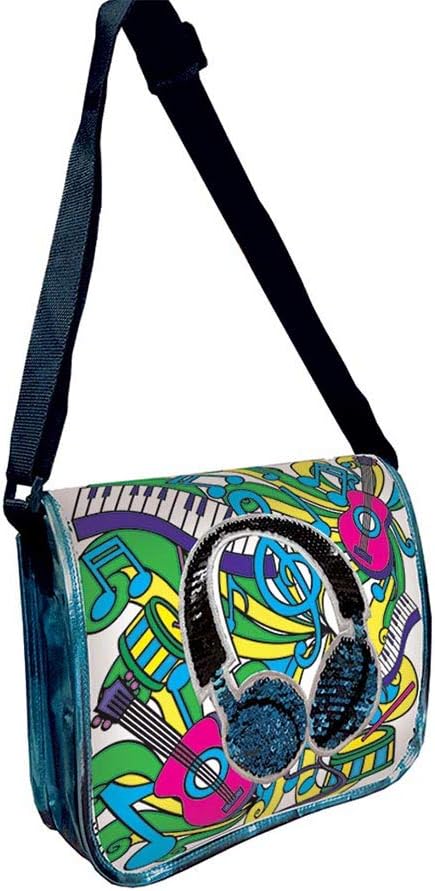 Amav Toys DIY Personalize Paintable Reversible Sequins Messenger Bag for Girls - Create Your Own Personalized School Launch Bag with A Zipper, Kids Aged 6+