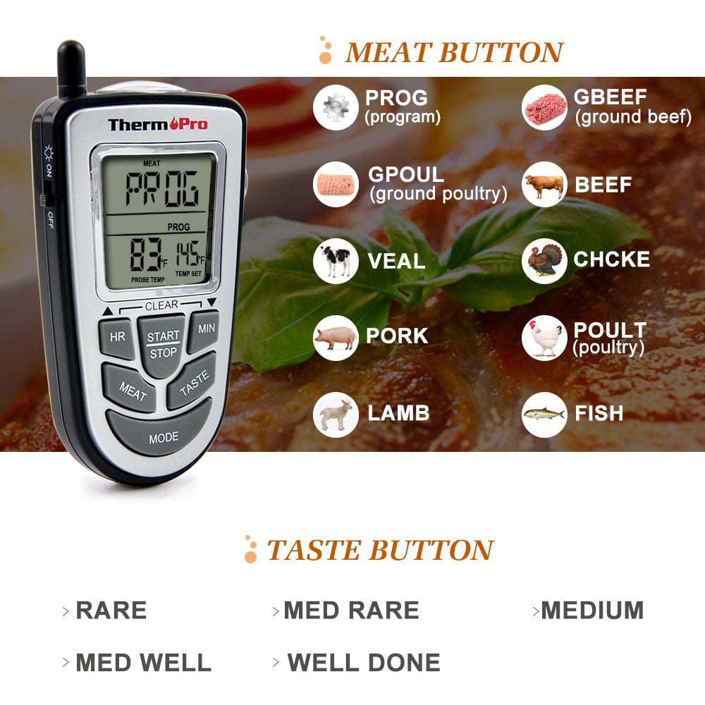 ThermoPro TP09 Electric Wireless Remote Digital Food Cooking Meat BBQ Grill Oven Smoker Thermometer / Timer, 300 Feet Range
