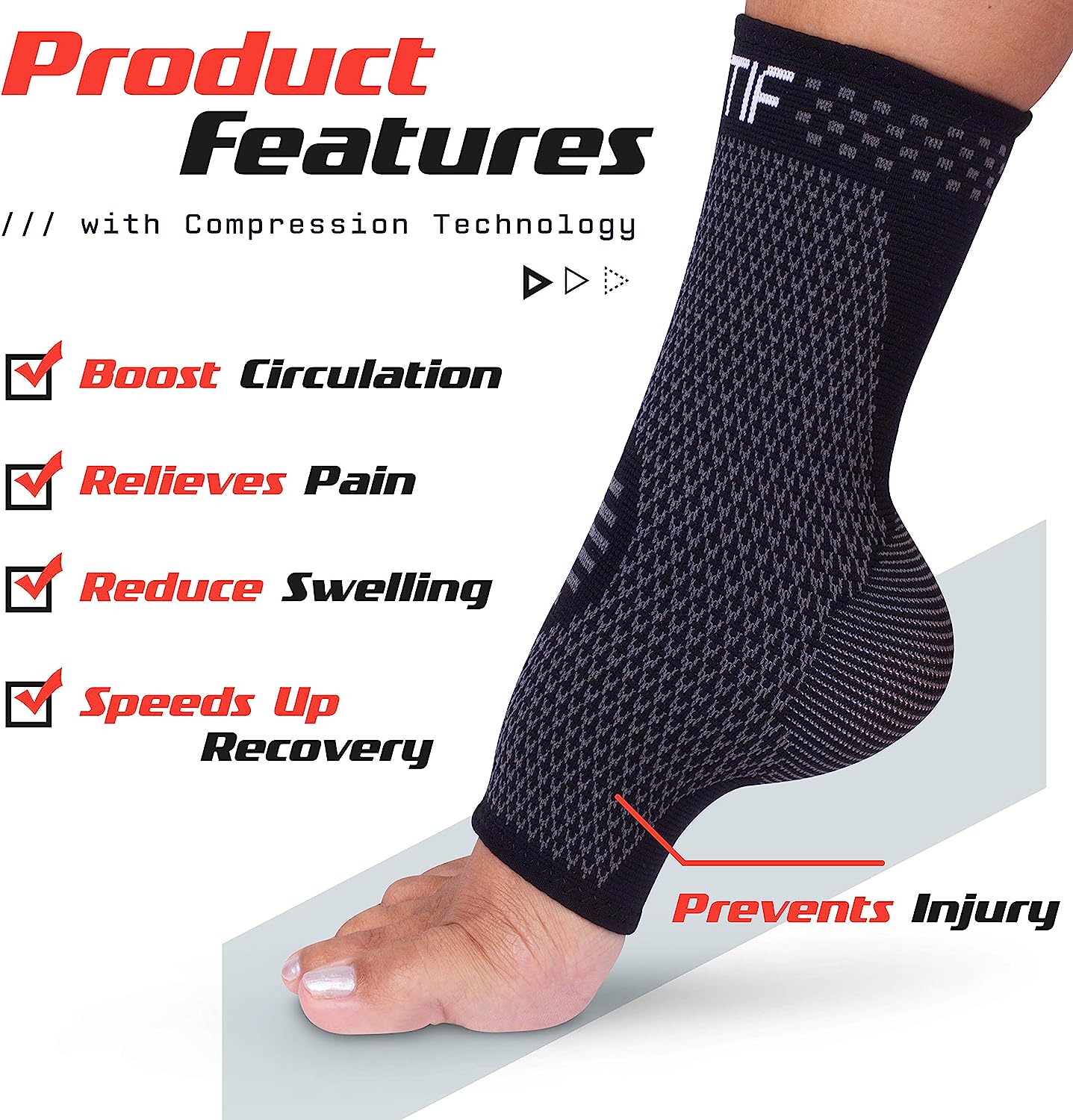 Actif Sports Ankle Compression Sleeve - Breathable Ankle Sleeve to Speed Up Recovery, Prevent Injury, Reduce Swelling, Achilles Tendon and Plantar Fasciitis Support, and More (Large US Size 10-13)