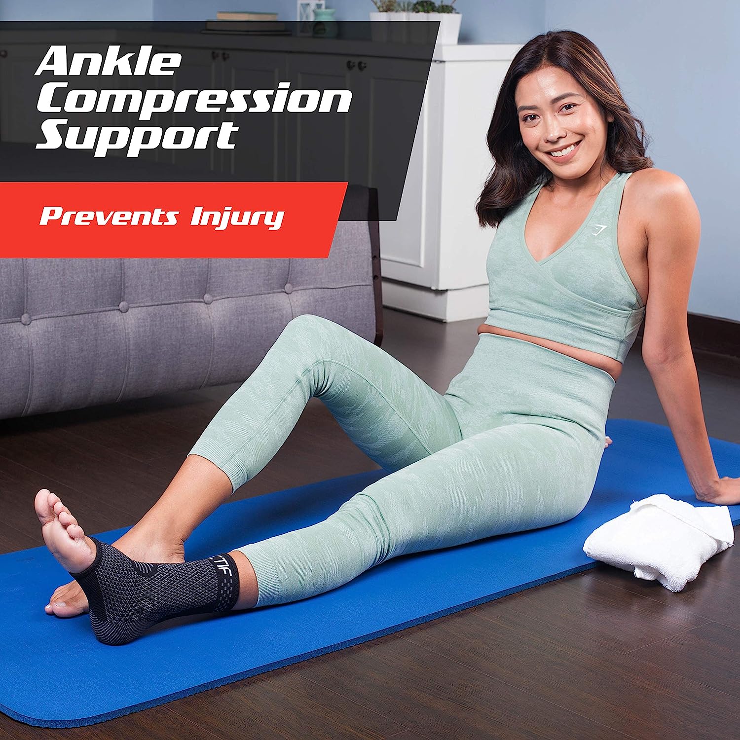 Actif Sports Ankle Compression Sleeve - Breathable Ankle Sleeve to Speed Up Recovery, Prevent Injury, Reduce Swelling, Achilles Tendon and Plantar Fasciitis Support, and More (Large US Size 10-13)
