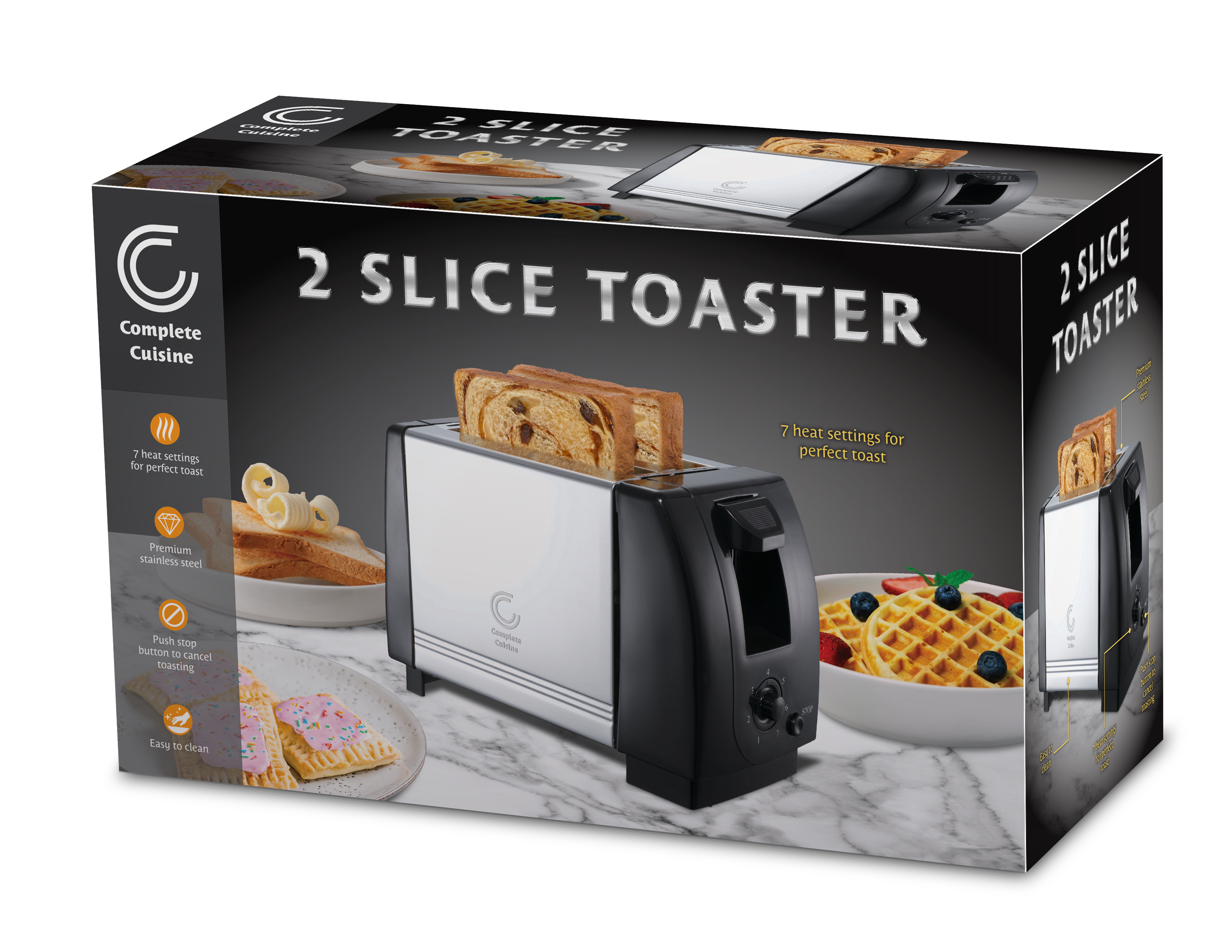 Complete Cuisine 2 Slice Toaster, Stainless Steel