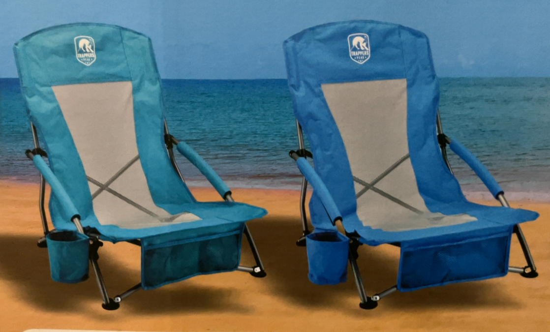 Trapper's Peak Low Beach Chairs with Table, Drink holder (Solid Color)