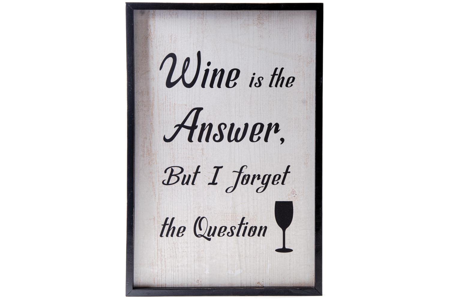 Wood Rectangle Wall Art Framed with Printed "Wine is the Answer" Design Painted Finish White