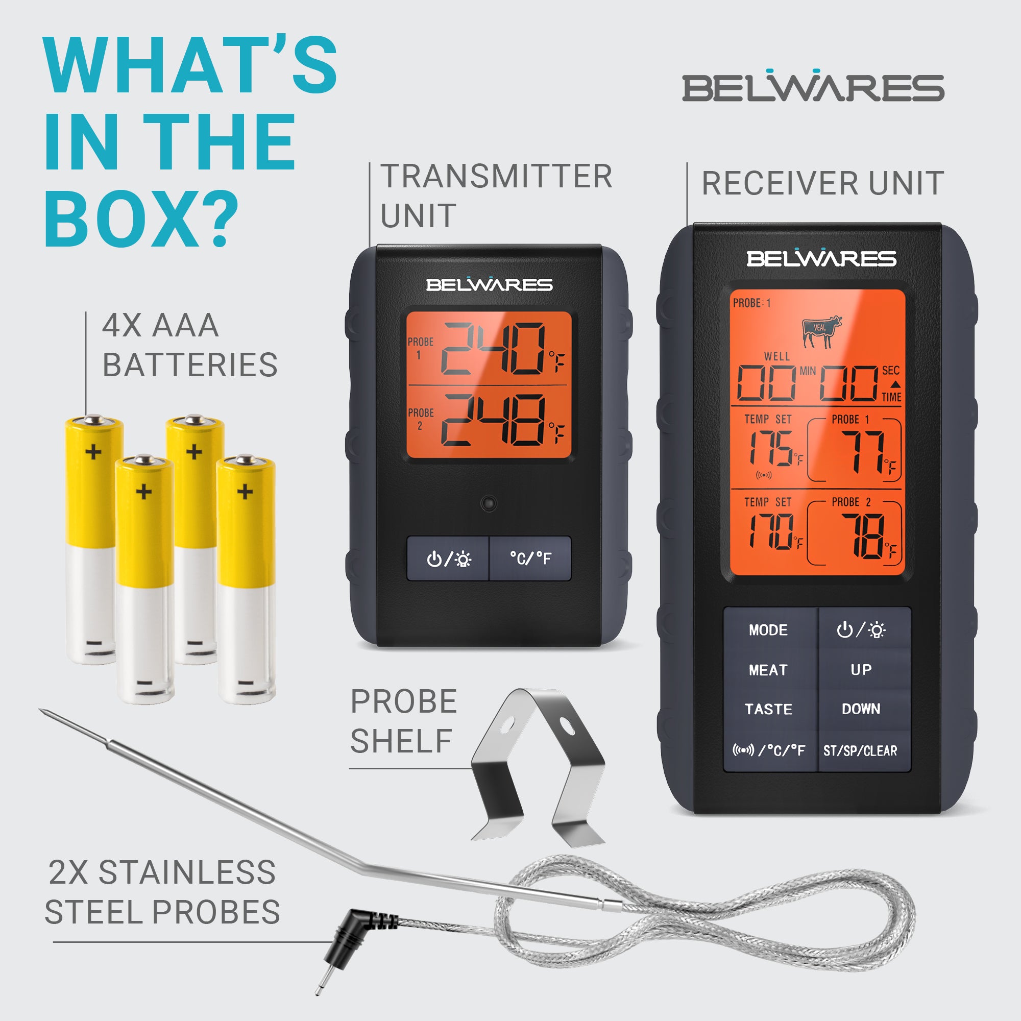 Meat Thermometer with LCD Screen for Grill with Dual Probes By Belwares