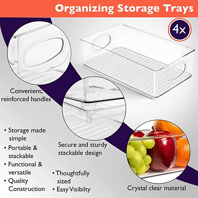 ClearSpace Plastic Pantry Organization and Storage Bins, 4 Pack