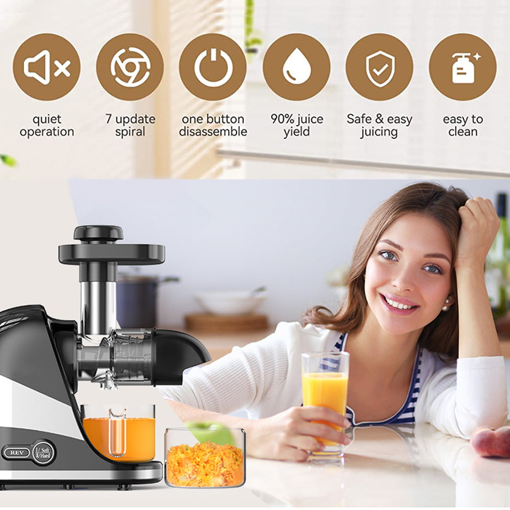 Wamife Juicer Machines 2 Modes Cold Press Juicer Slow Masticating Juicer Extractor with Quiet Motor/Reverse Function for Fruit & Vegetable, Cup & Brush Included