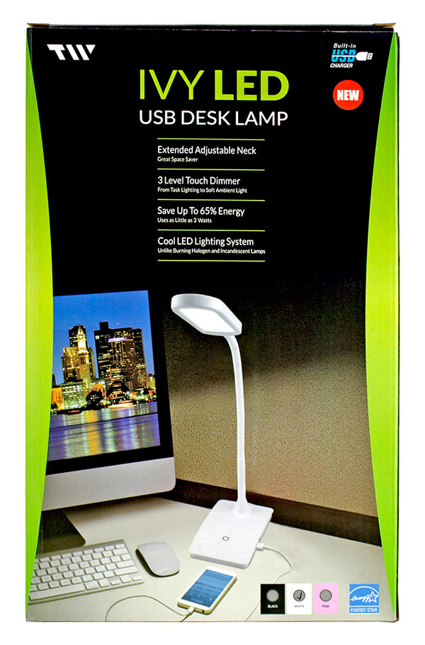 TW Lighting IVY20-40BK Ivy LED Desk Lamp with USB Port for Home Office - Super Bright Small Desk Lamp