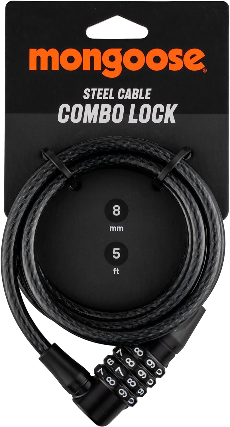 Mongoose Cable Combo Bicycle Lock (5-Feet),Black
