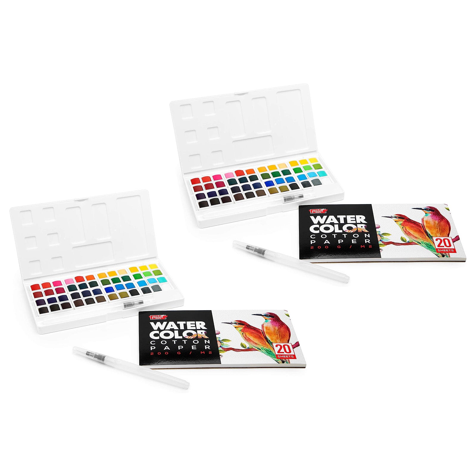 Paint Mark Forty-Eight Watercolor Paint Kit With 2 Blending Brush Pens & Twenty Sheets Water Color Paper, 2 Pack