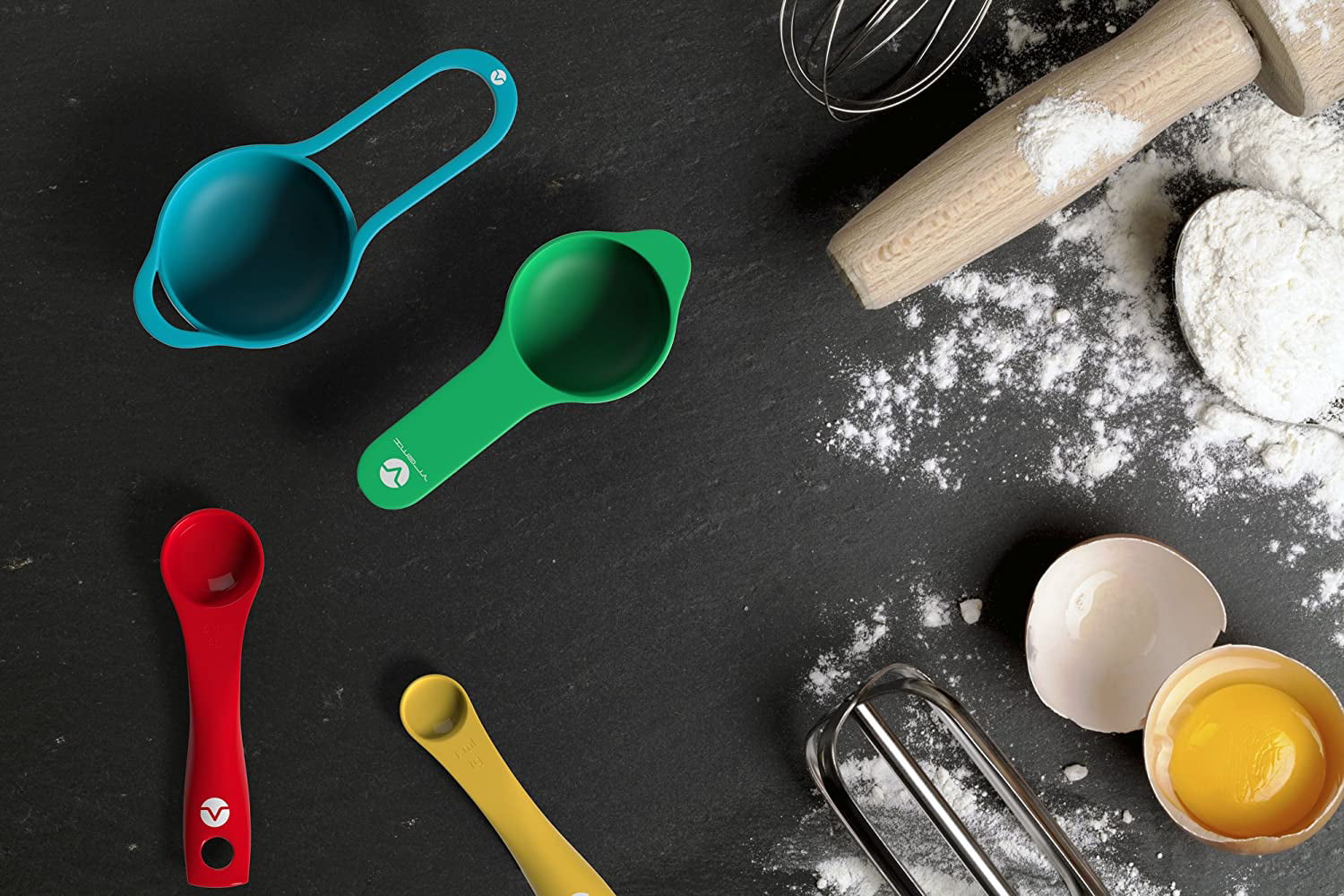 Vremi 13 Piece Mixing Bowl Set - Colorful Kitchen Bowls Colander Mesh Strainer with Handles Measuring Cups and Spoons - BPA Free Plastic Nesting Bowls with Easy Pour Spout for Baking Cooking and More