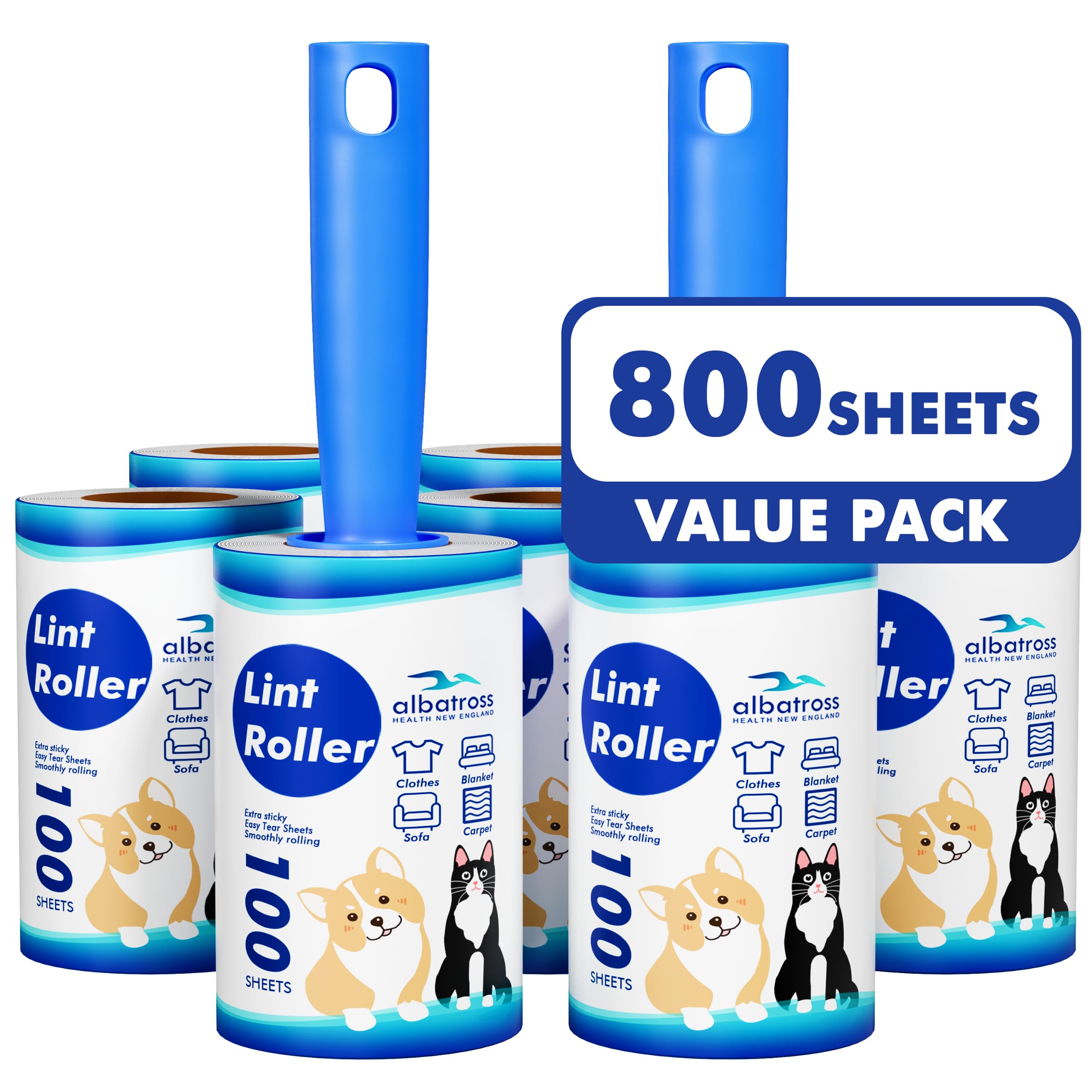 : 	Lint Rollers for Pet Hair Extra Sticky, 800 Sheets (8 Rollers) Mega Value Set Lint Roller with 2 Upgraded Handles