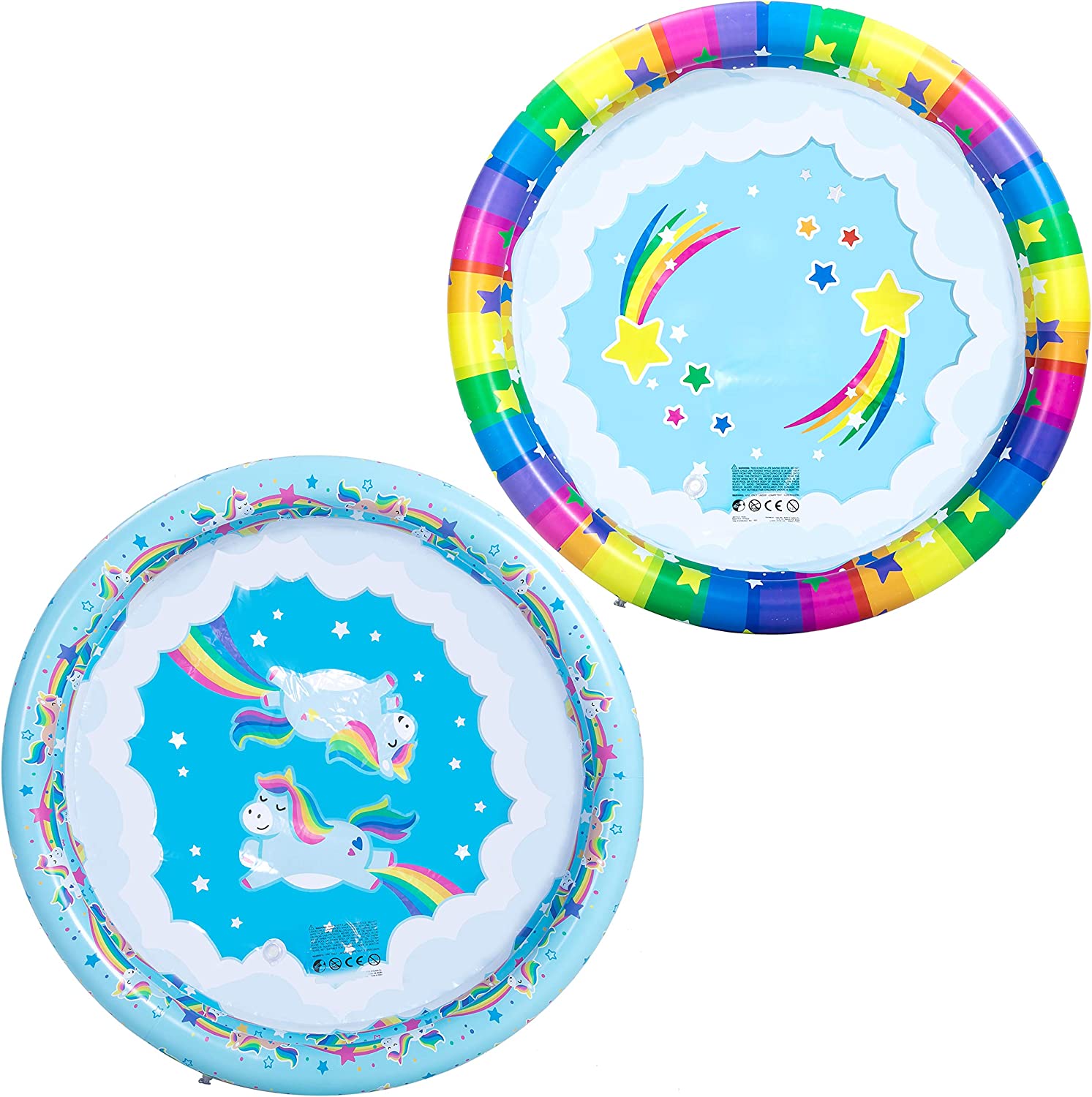 2 Pack 45'' Unicorn Rainbow & Rainbow Inflatable Kiddie Pool Set, Family Swimming Pool Water Pool Pit Ball Pool for Kids Toddler Indoor Outdoor Summer Fun