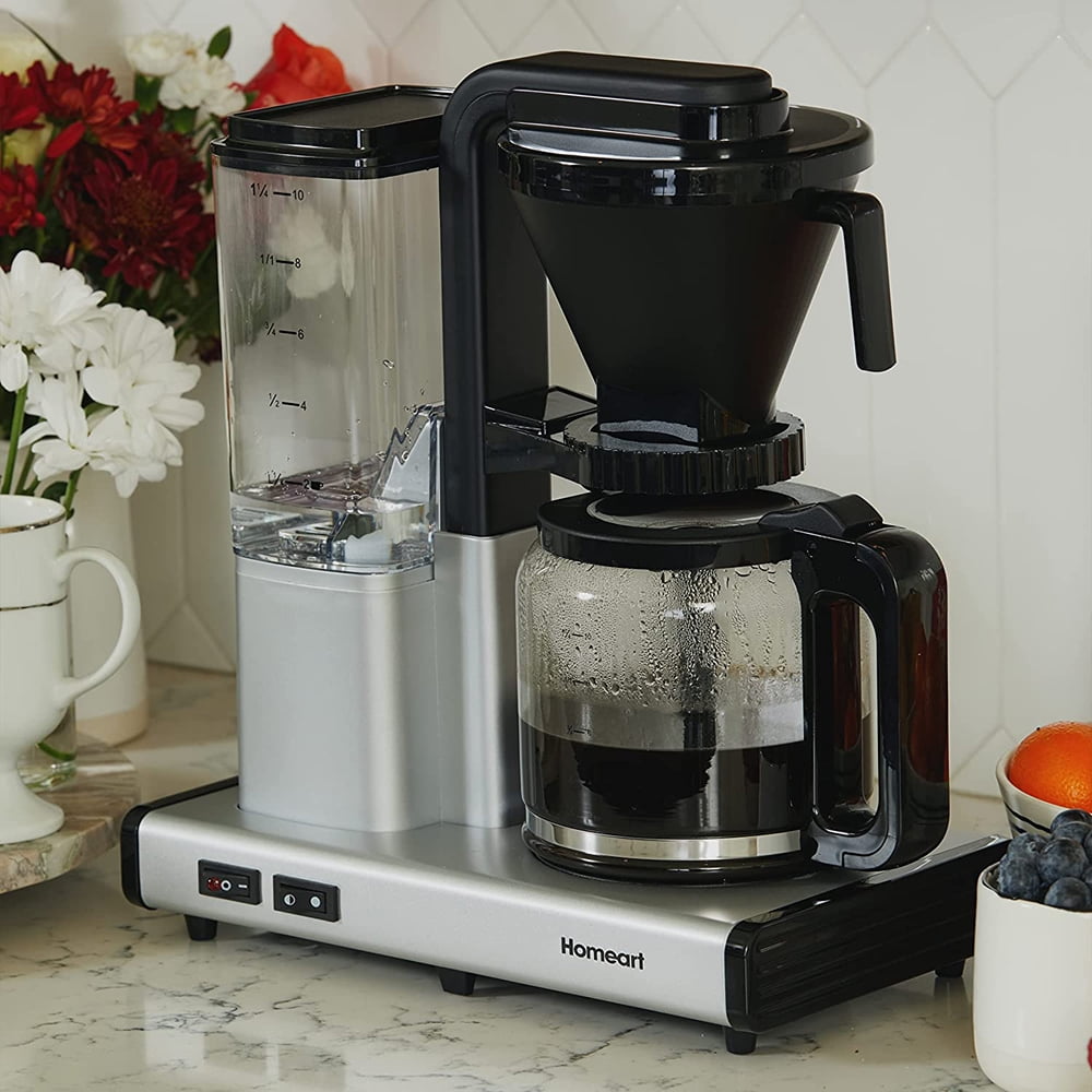 Homeart Coffee Virtuoso Gourmet Coffee Maker with Automatic Anti Drip, Auto Shut-Off & Removable Filter Holder, Makes 12 Cups - Chrome