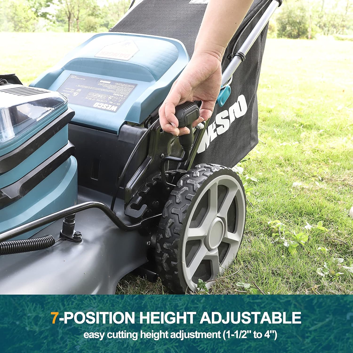 Cordless Lawn Mower, WESCO 60V Brushless Push Lawn Mower, 20-Inch3-in-1, 5.0Ah Battery and Charger Included, 7 Mowing Heights, 13.7 Gallon Grass Bag/WS8704U