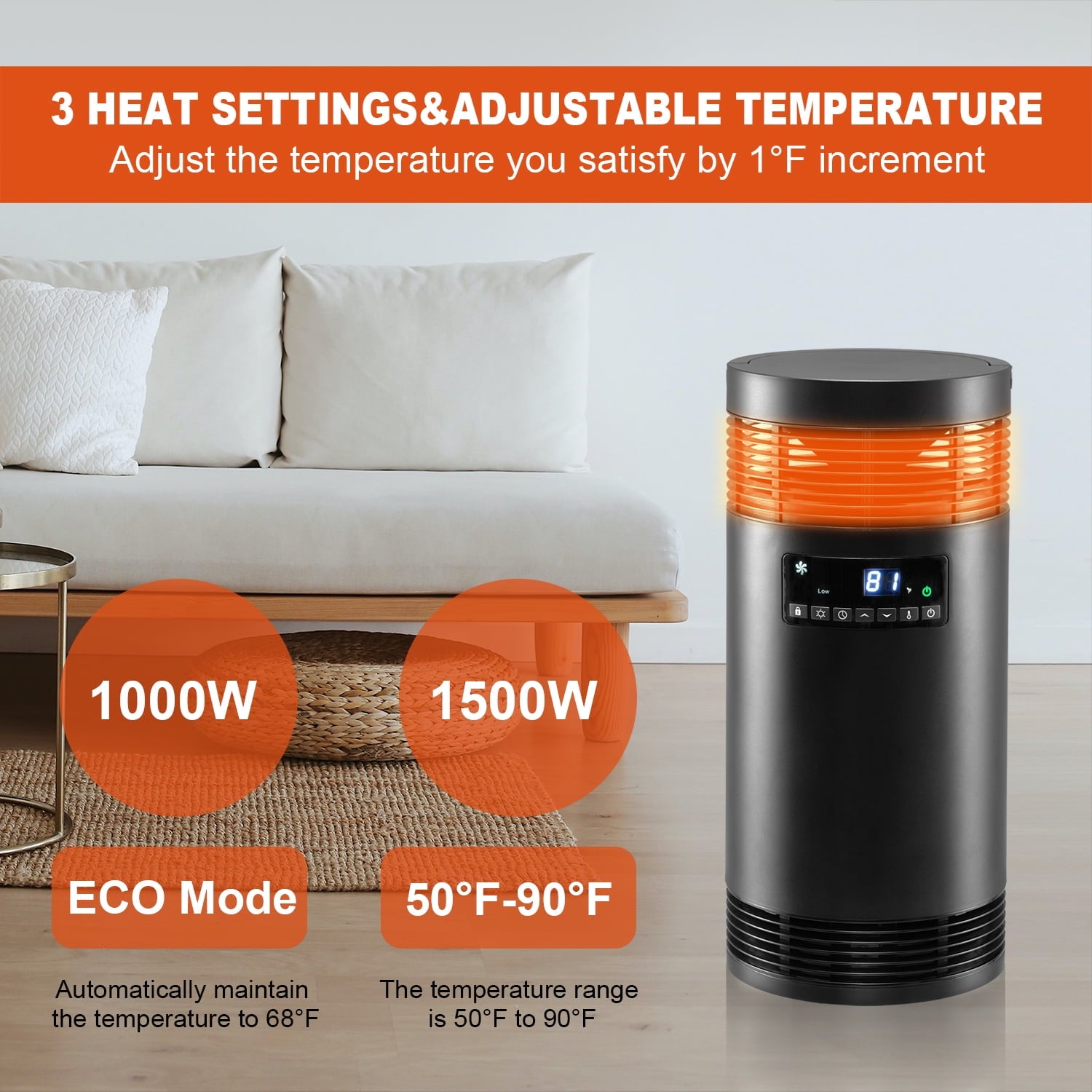 Wewarm 360 Digital Surround Space Heater, 1500W Ceramic Electric Heater with Thermostat